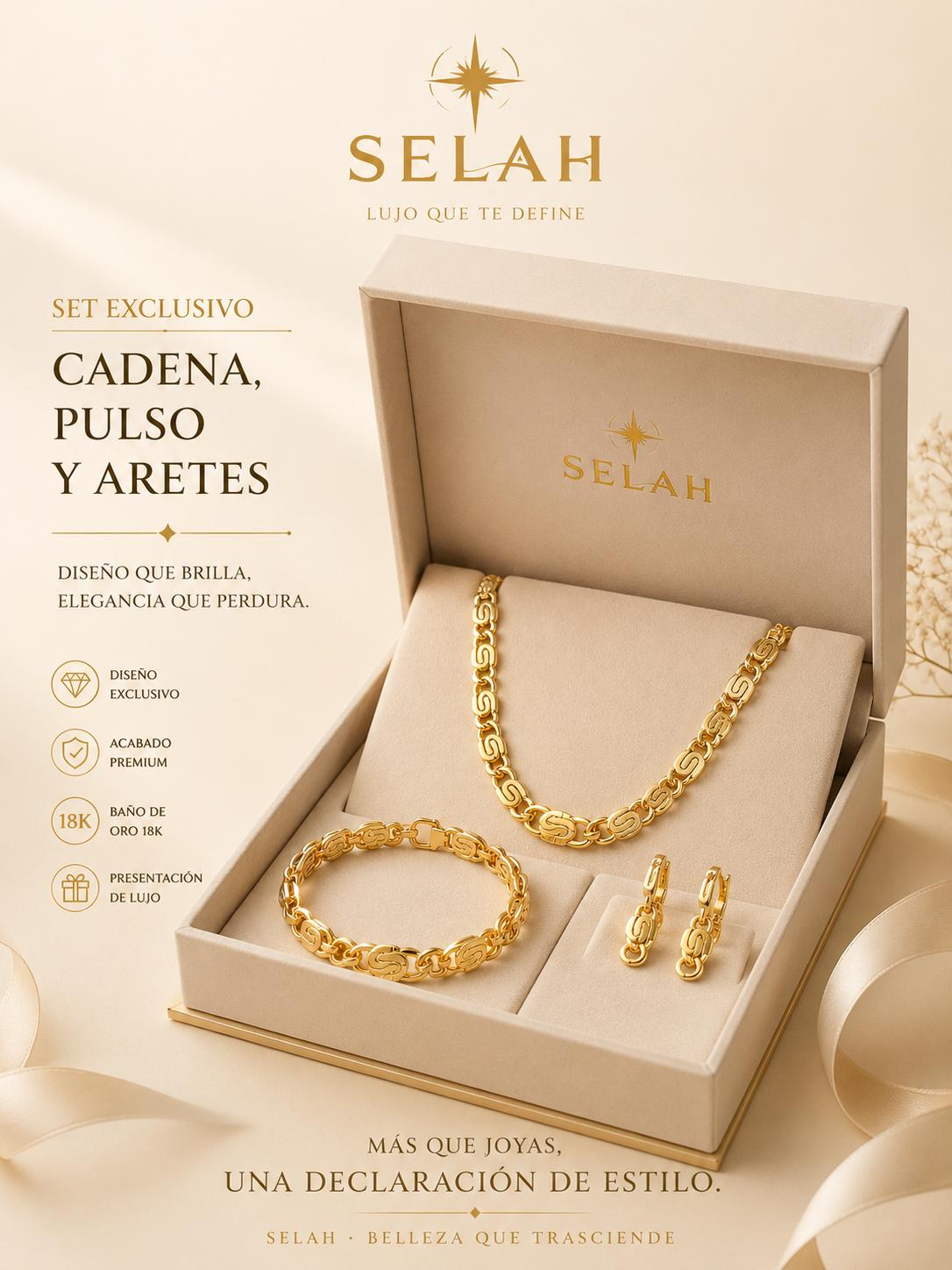 Selah Luxe / 14K Gold-Plated S-Link Chain, Bracelet & Hoop Earrings Exclusive Set