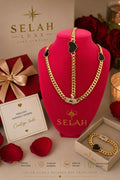 Selah Luxe / 14K Gold-Plated Cuban Chain & Black Heart Necklace and Bracelet Set