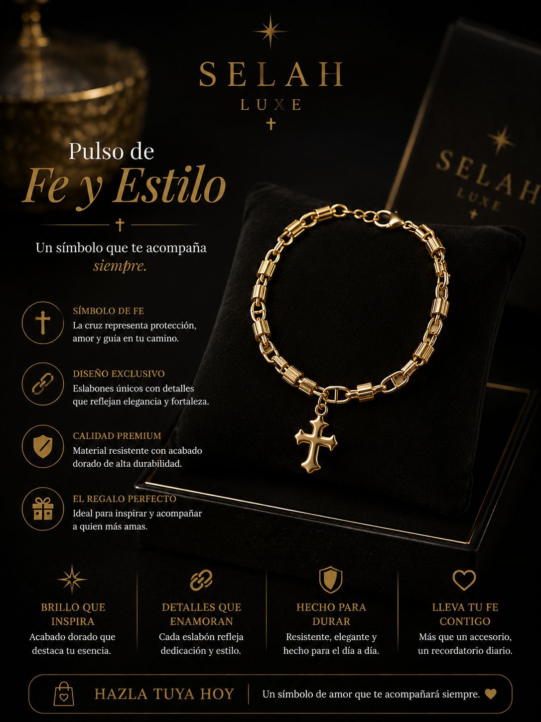 Faith Cross Bracelet — Gold-Tone Link Design | SELAH LUXE
