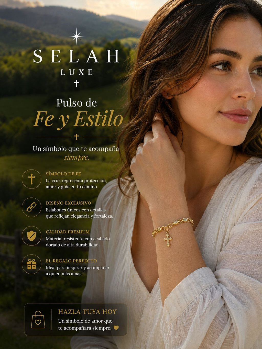 Faith Cross Bracelet — Gold-Tone Link Design | SELAH LUXE
