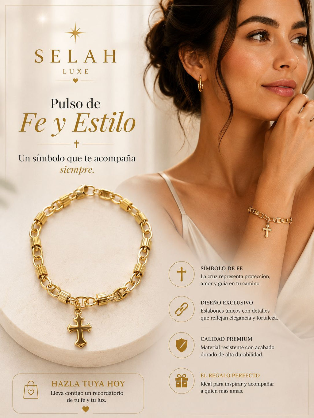 Faith Cross Bracelet — Gold-Tone Link Design | SELAH LUXE