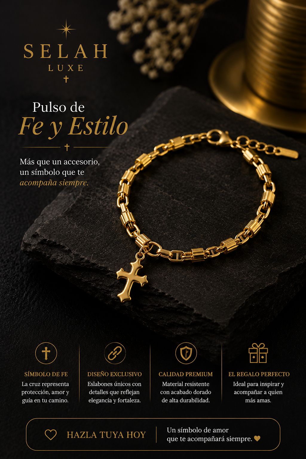 Faith Cross Bracelet — Gold-Tone Link Design | SELAH LUXE