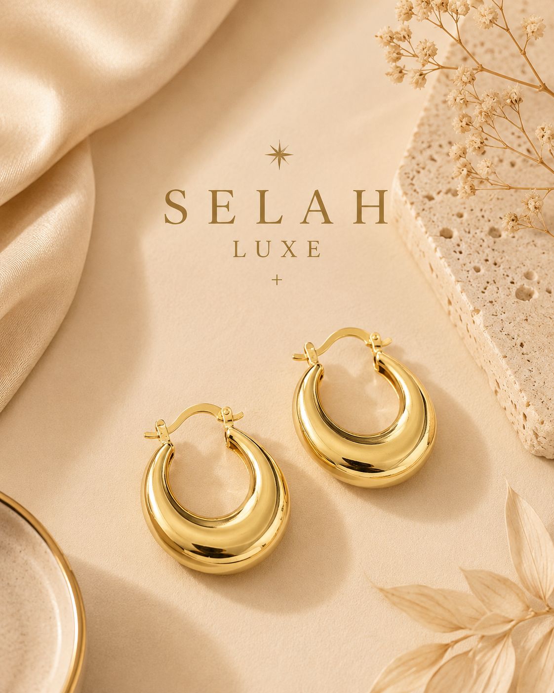 Chunky Gold Crescent Hoop Earrings | SELAH LUXE