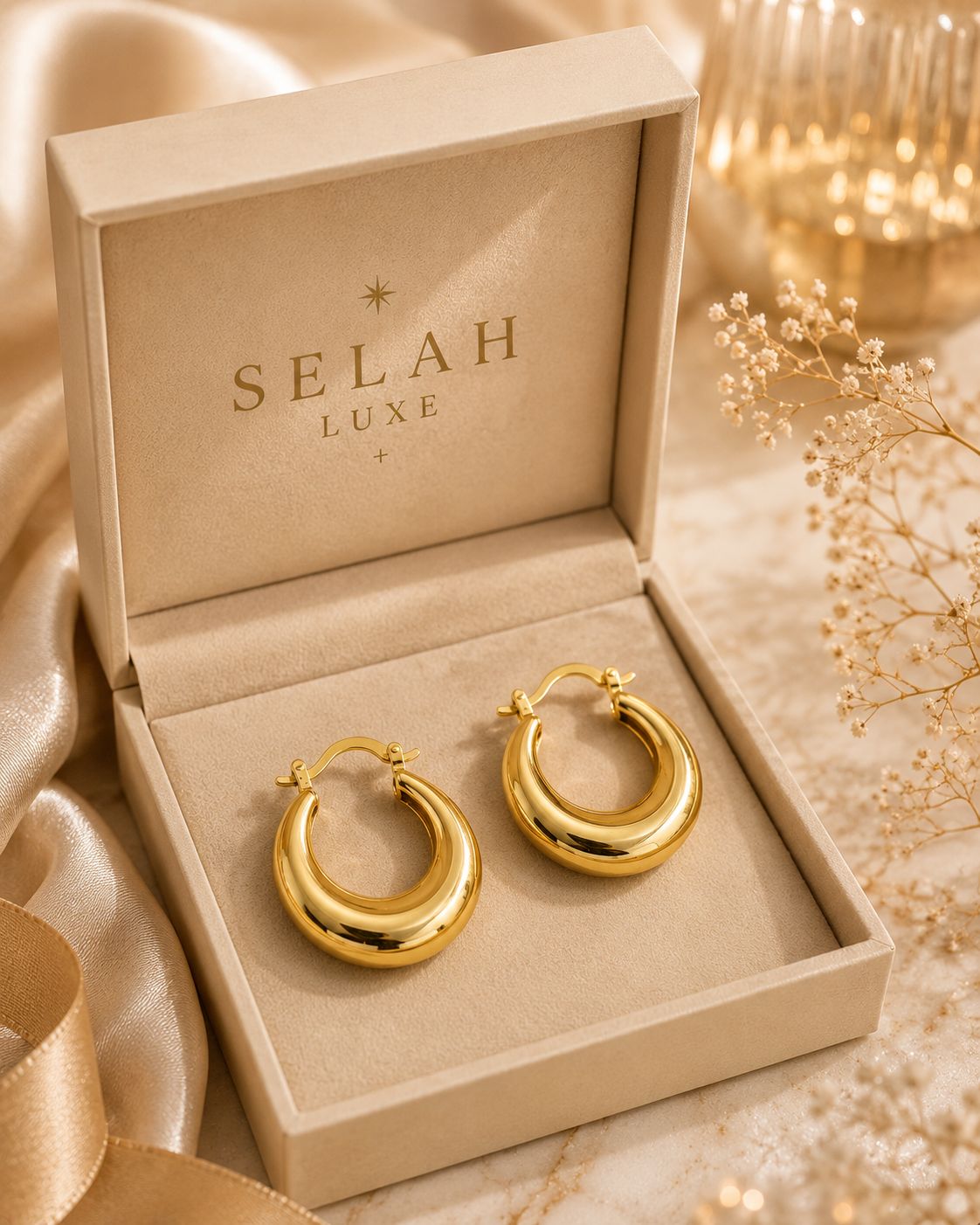Chunky Gold Crescent Hoop Earrings | SELAH LUXE