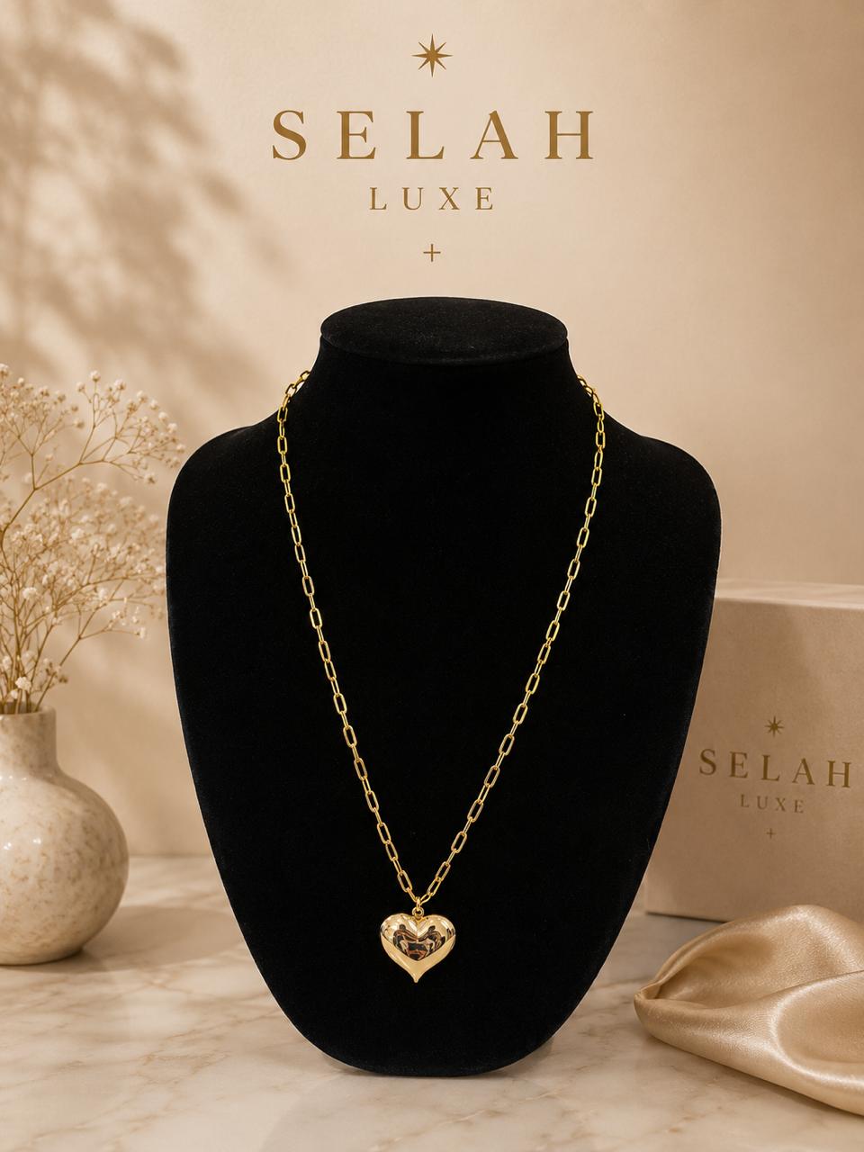 Selah Luxe / Heart Pendant Paperclip Chain Necklace – 14K Gold Plated