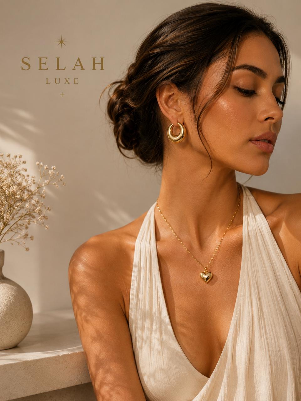 Selah Luxe / Heart Pendant Paperclip Chain Necklace – 14K Gold Plated