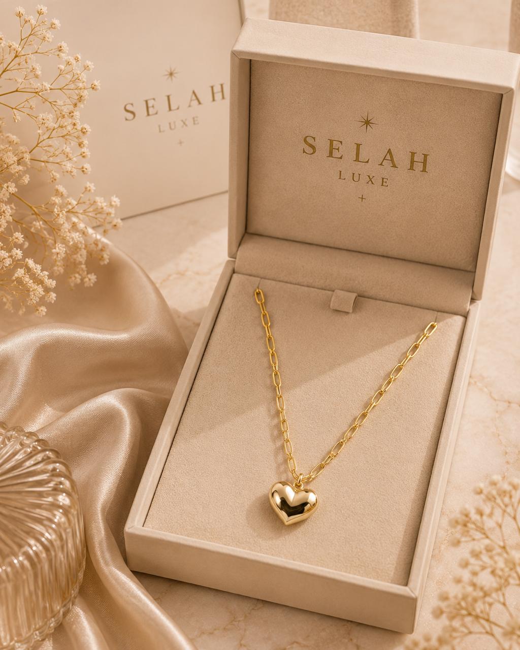 Selah Luxe / Heart Pendant Paperclip Chain Necklace – 14K Gold Plated