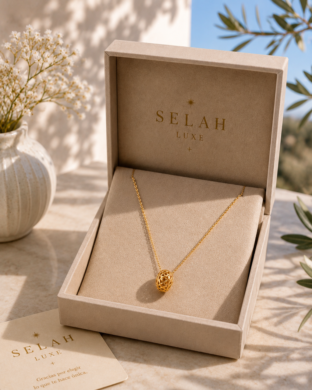 Selah Luxe Woven Orb Pendant Necklace – 14K Gold Plated